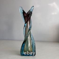 Vintage Murano Art Glass Vase Amber Blue and Amethyst Twist Jordan Import Co