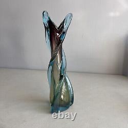 Vintage Murano Art Glass Vase Amber Blue and Amethyst Twist Jordan Import Co