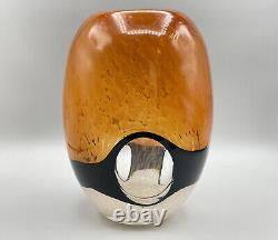 Vintage Murano Art Glass Vase Amber Windowed Vase MCM Retro Blown 1970s 9in