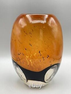 Vintage Murano Art Glass Vase Amber Windowed Vase MCM Retro Blown 1970s 9in