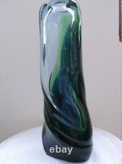 Vintage Murano Art Glass Vase Blue Green Large 11 in. Tall