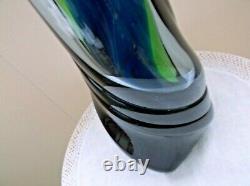 Vintage Murano Art Glass Vase Blue Green Large 11 in. Tall