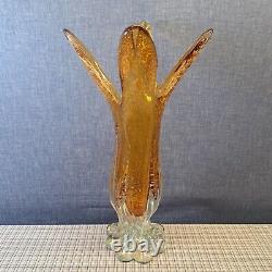 Vintage Murano Art Glass Vase Footed Toed Yellow Four Fingers Handblown