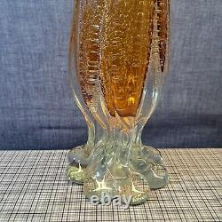 Vintage Murano Art Glass Vase Footed Toed Yellow Four Fingers Handblown