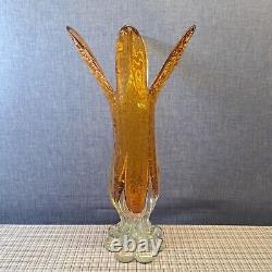 Vintage Murano Art Glass Vase Footed Toed Yellow Four Fingers Handblown