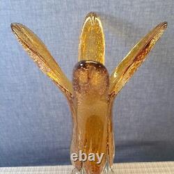 Vintage Murano Art Glass Vase Footed Toed Yellow Four Fingers Handblown