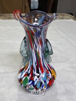 Vintage Murano Art Glass Vase Fratelli Toso Polychrome 1970s -Hand Blown Italy