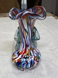 Vintage Murano Art Glass Vase Fratelli Toso Polychrome 1970s -Hand Blown Italy