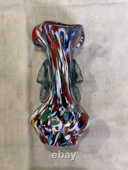 Vintage Murano Art Glass Vase Fratelli Toso Polychrome 1970s -Hand Blown Italy