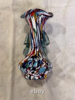 Vintage Murano Art Glass Vase Fratelli Toso Polychrome 1970s -Hand Blown Italy