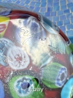 Vintage Murano Art Glass Vase Red Millefiore, Signed Seguso And Murano