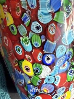 Vintage Murano Art Glass Vase Red Millefiore, Signed Seguso And Murano