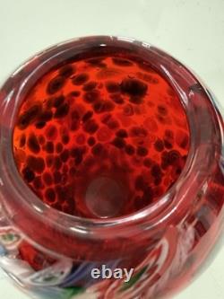 Vintage Murano Art Glass Vase Red Millefiore, Signed Seguso And Murano