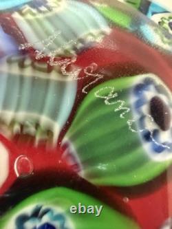 Vintage Murano Art Glass Vase Red Millefiore, Signed Seguso And Murano