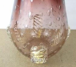 Vintage Murano Art Glass Vase Shaded Purple Bubbles Gold (it#b5)