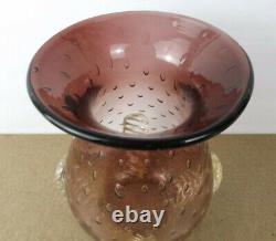 Vintage Murano Art Glass Vase Shaded Purple Bubbles Gold (it#b5)