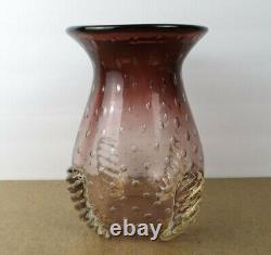 Vintage Murano Art Glass Vase Shaded Purple Bubbles Gold (it#b5)