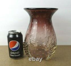 Vintage Murano Art Glass Vase Shaded Purple Bubbles Gold (it#b5)