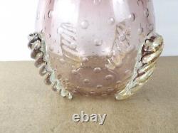 Vintage Murano Art Glass Vase Shaded Purple Bubbles Gold (it#b5)