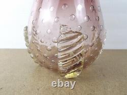 Vintage Murano Art Glass Vase Shaded Purple Bubbles Gold (it#b5)