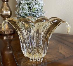 Vintage Murano Art Glass Vase Waterfall Design Amber Size 5.5 X 8.5