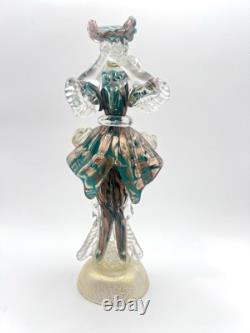 Vintage Murano Art Glass Venetian Lady Figurine Sculpture Hand Blown Gold Flecks