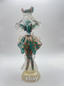 Vintage Murano Art Glass Venetian Lady Figurine Sculpture Hand Blown Gold Flecks