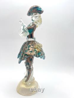 Vintage Murano Art Glass Venetian Lady Figurine Sculpture Hand Blown Gold Flecks