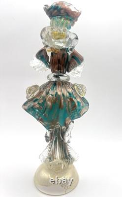 Vintage Murano Art Glass Venetian Lady Figurine Sculpture Hand Blown Gold Flecks