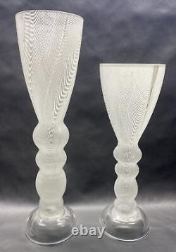 Vintage Murano Art Glass White Latticino Swirl Vases