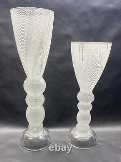 Vintage Murano Art Glass White Latticino Swirl Vases