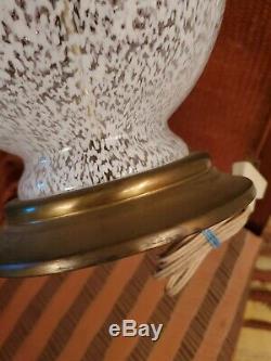 Vintage Murano Art Glass White Table Lamp Large Mid Century Brass Base