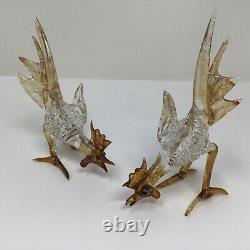 Vintage Murano Art Glass two miniature roosters Figurine, 4 x 4 1960s Italy