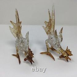 Vintage Murano Art Glass two miniature roosters Figurine, 4 x 4 1960s Italy