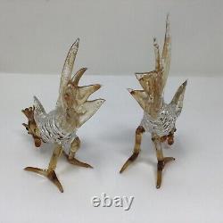 Vintage Murano Art Glass two miniature roosters Figurine, 4 x 4 1960s Italy