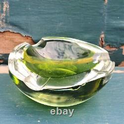 Vintage Murano Art Sommerso Clear Encased Green Hand-Blown Glass Ashtray
