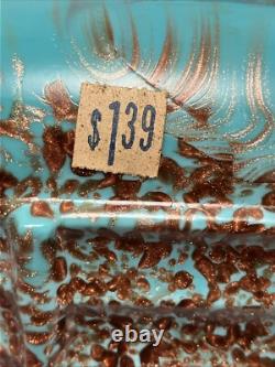 Vintage Murano Ashtrays (2) Matte Turquoise Glass & Aventurine Inclusion/Stains