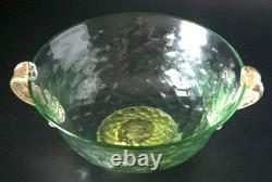 Vintage Murano Aurelio Ferro Art Glass Bowl Green Balloton Swan Handles Signed
