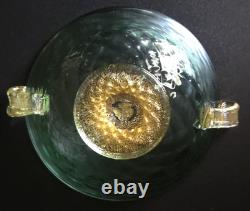 Vintage Murano Aurelio Ferro Art Glass Bowl Green Balloton Swan Handles Signed