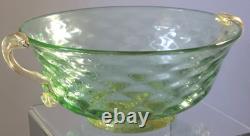 Vintage Murano Aurelio Ferro Art Glass Bowl Green Balloton Swan Handles Signed