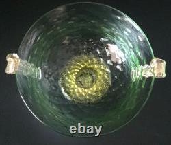 Vintage Murano Aurelio Ferro Art Glass Bowl Green Balloton Swan Handles Signed Vintage Murano Aurelio Ferro Art Glass Bowl Green Balloton Swan Handles Signed