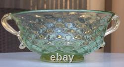 Vintage Murano Aurelio Ferro Art Glass Bowl Green Balloton Swan Handles Signed