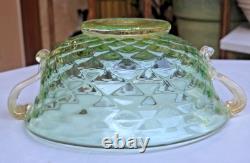 Vintage Murano Aurelio Ferro Art Glass Bowl Green Balloton Swan Handles Signed