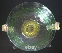 Vintage Murano Aurelio Ferro Art Glass Bowl Green Balloton Swan Handles Signed