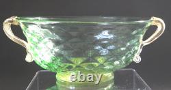 Vintage Murano Aurelio Ferro Art Glass Bowl Green Balloton Swan Handles Signed