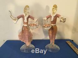 Vintage Murano Aventurine and Pink Glass Figures of Man and Woman Large
