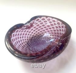Vintage Murano Barbini Purple Blue Gold Fleck Bowl Ashtray Controlled Bubbles