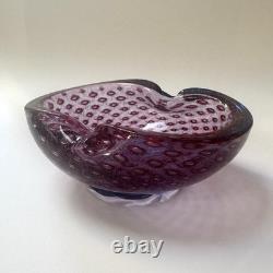 Vintage Murano Barbini Purple Blue Gold Fleck Bowl Ashtray Controlled Bubbles