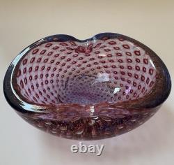 Vintage Murano Barbini Purple Blue Gold Fleck Bowl Ashtray Controlled Bubbles