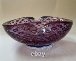 Vintage Murano Barbini Purple Blue Gold Fleck Bowl Ashtray Controlled Bubbles